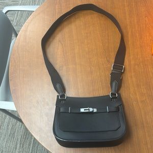 Black shoulder bag/crossbody with silver hardware inspired by Hermes style